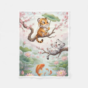 Cute Little Squirrels Feeding In Nature Landscape  Fleece Blanket