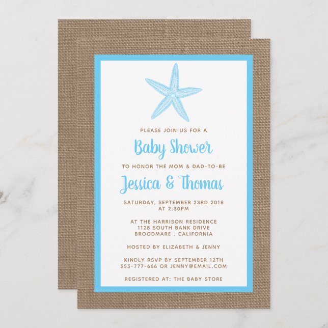 Cute Little Starfish Baby Shower | Any Colour Invitation (Front/Back)