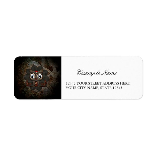 Cute little steampunk owl return address label (Front)