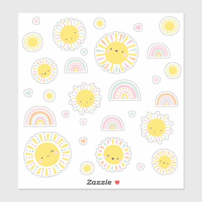 Cute little suns, rainbows and hearts (Sheet)