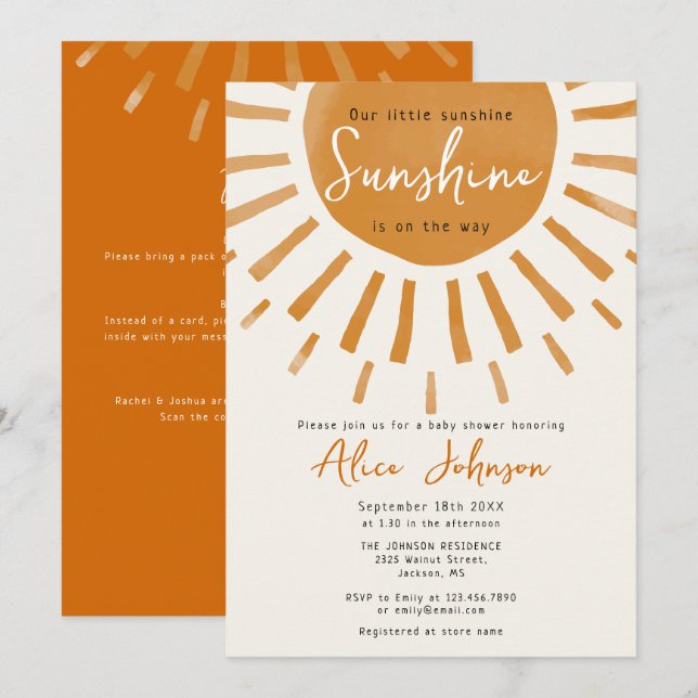 Cute Little Sunshine All In One Baby Shower Invitation (Front/Back)