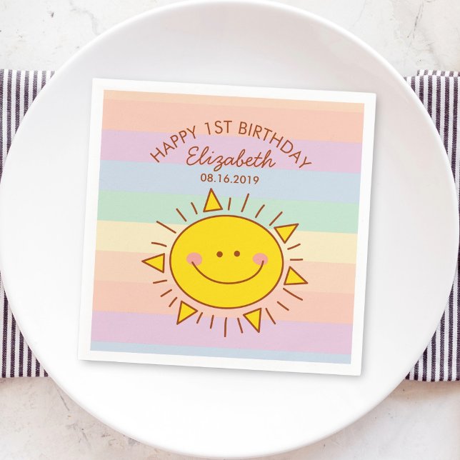 Cute Little Sunshine Baby First Birthday Party Napkin (Creator Uploaded)