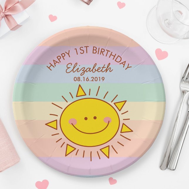 Cute Little Sunshine Baby First Birthday Party Paper Plate (Creator Uploaded)