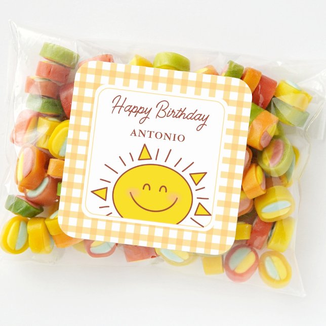 Cute Little Sunshine Kids Happy Birthday Party Square Sticker (Creator Uploaded)