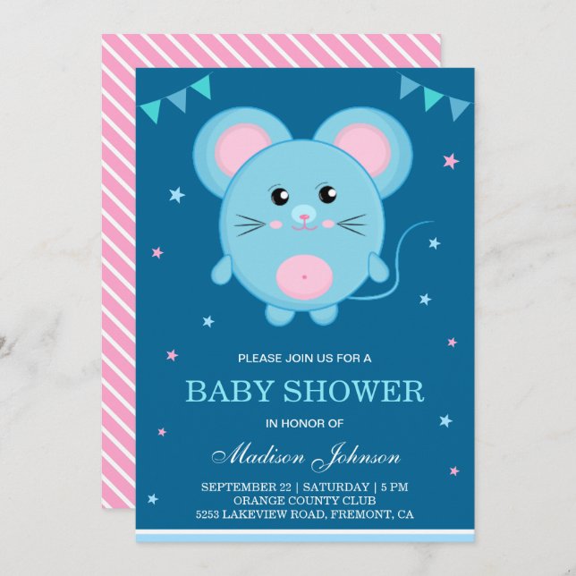 Cute Little Sweet Mouse Baby Shower Invitation (Front/Back)