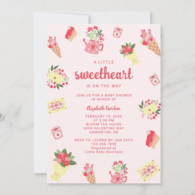 Cute Little Sweetheart on the Way Baby Shower pink Invitation (Front)