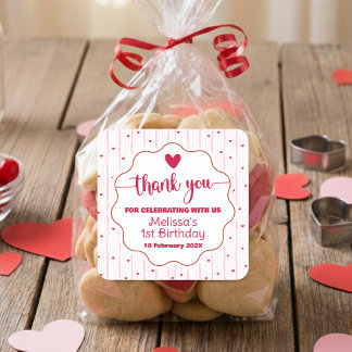 Cute Little Sweetheart Thank You First Birthday Square Sticker