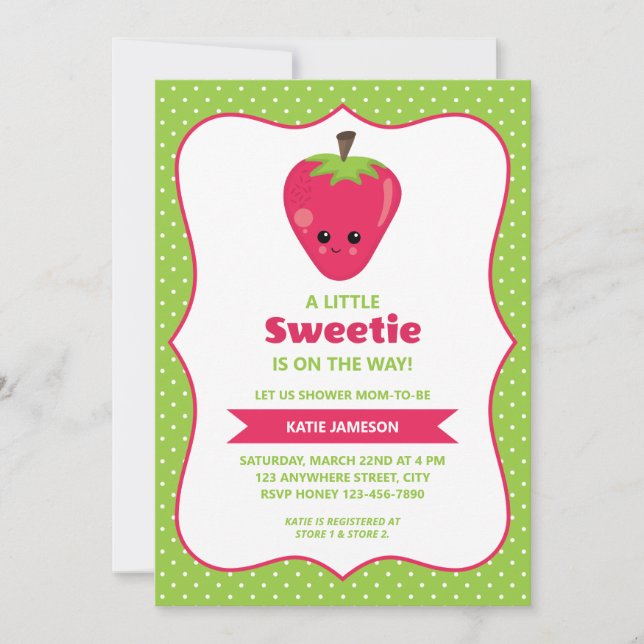 Cute Little Sweetie Strawberry Baby Shower Invitation (Front)