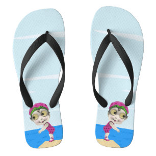 Cute Little Swimmer Girl Googly Eyes Pink Thongs