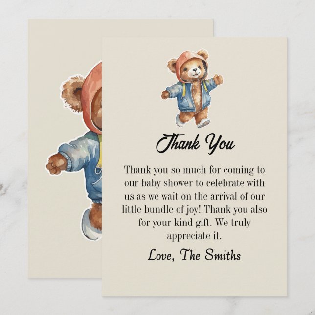 Cute little teddy baby shower Thank you card (Front/Back)