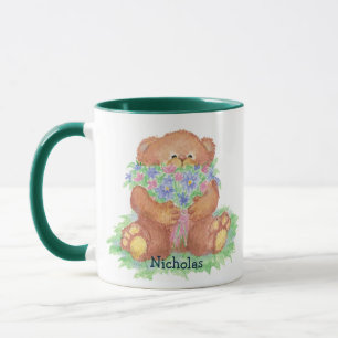 Cute Little Teddy Bear Bouquet Flowers Floral Mug