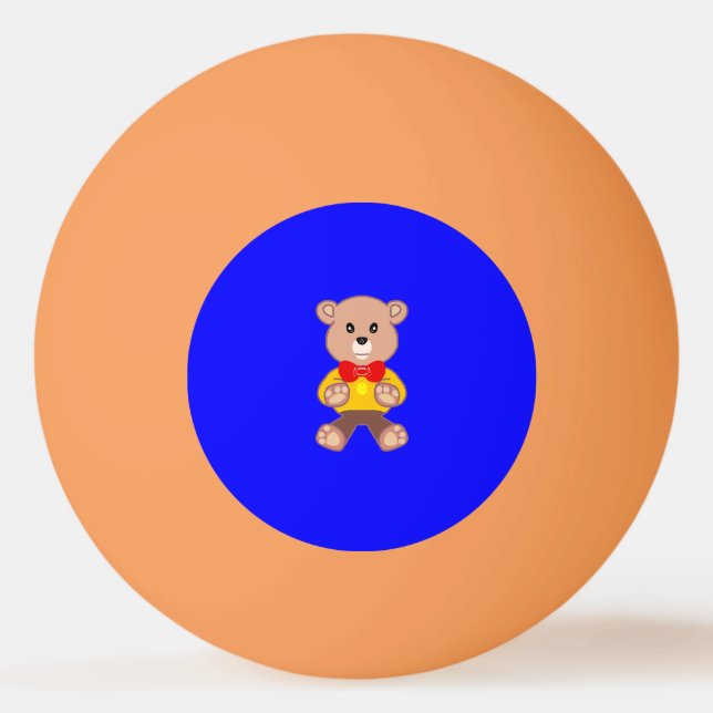 Cute Little Teddy Bear on Blue Ping Pong Ball (Front)