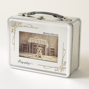 Cute Little Terrier Small Dog Vintage Pet Suitcase Metal Lunch Box