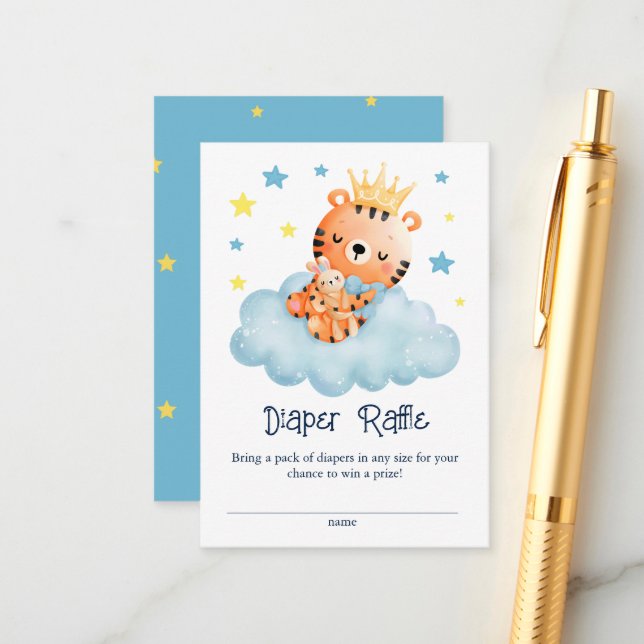 Cute Little Tiger Baby Shower Diaper Raffle Enclosure Card (Front/Back In Situ)