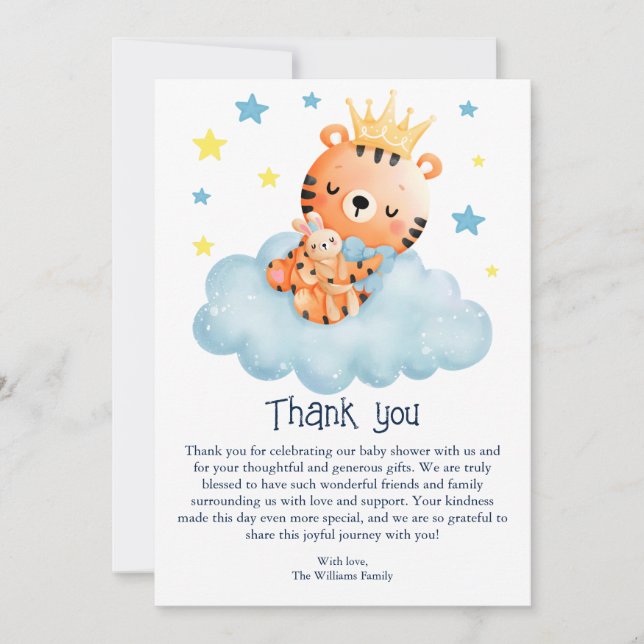 Cute Little Tiger Baby Shower  Thank You Card (Front)