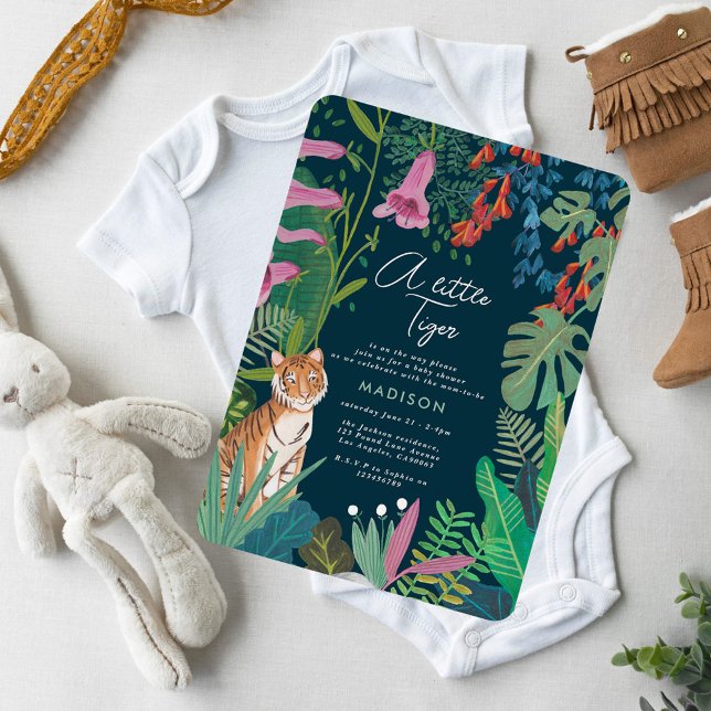 Cute Little Tiger Jungle Green Baby Shower Invitation (Creator Uploaded)