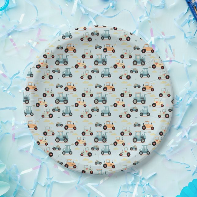 Cute little tractor pattern blue Paper Napkin Paper Plate (Creator Uploaded)