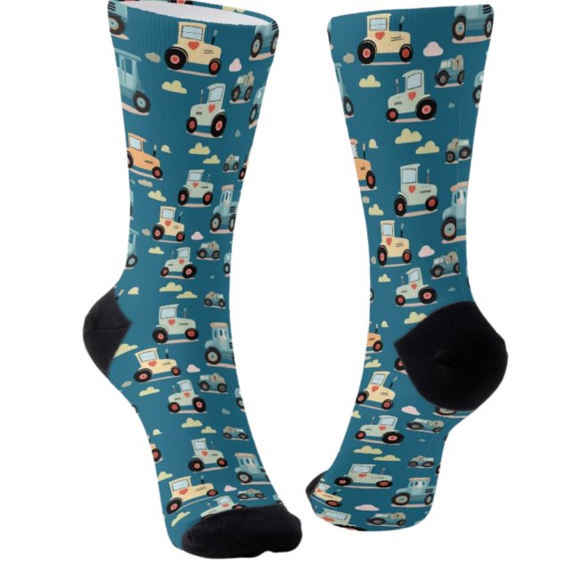 Cute little tractor pattern blue socks (Creator Uploaded)