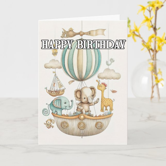 Cute Little Travelling Wild Animals Card (Yellow Flower)