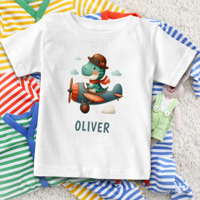 Cute Little Trex Dinosaur Flying Aeroplane Baby T-Shirt (Creator Uploaded)
