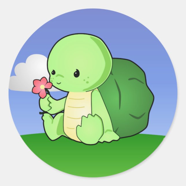 Cute Little Turtle Classic Round Sticker (Front)