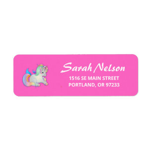Cute little unicorn on pink return address label