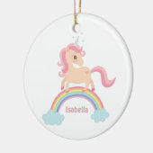 Cute Little Unicorn on Rainbow Girls Name Ornament (Left)