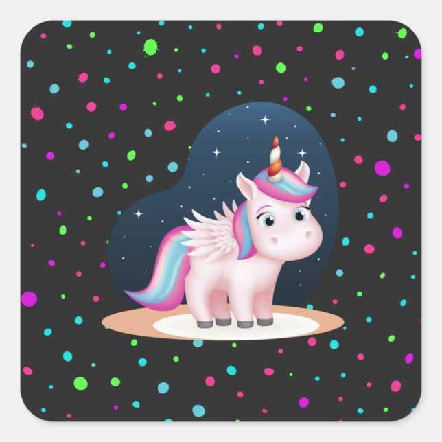 Cute Little Unicorn Square Sticker (Front)