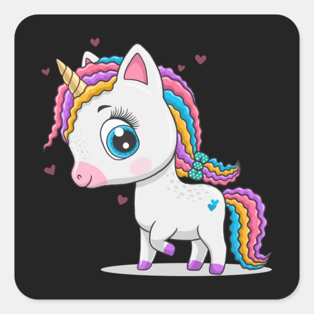 Cute little unicorn square sticker (Front)