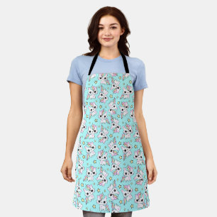 cute little unicorn stars cyan background apron