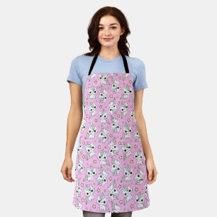 cute little unicorn stars pink background apron