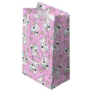 cute little unicorn stars pink background small gift bag