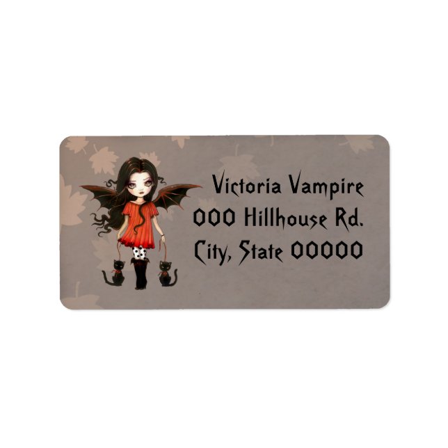 Cute Little Vampire and Cats Halloween Label (Front)