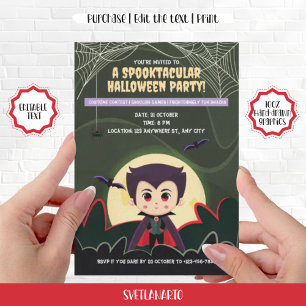 Cute Little Vampire Boy Halloween Party Invitation