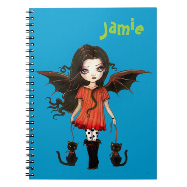 Cute Little Vampire with Cats Personalised Notebook (Front)