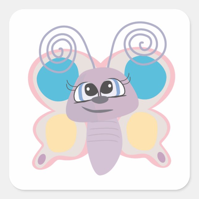 cute little vector butterfly cartoon square sticker (Front)