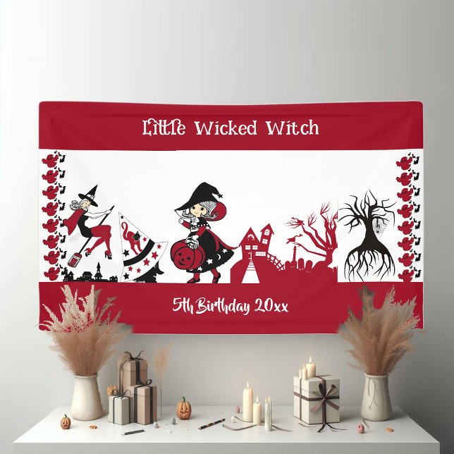 Cute Little Wandering Witch Halloween White Red  Banner (Cute Little Wandering Witch Halloween White Red Banner)
