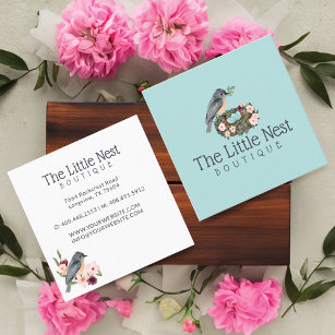Cute Little Watercolor Baby Bird & Nest Square Business Card