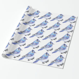 Cute Little Watercolor Blue Jay Bird Nature Art Wrapping Paper
