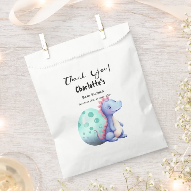 Cute Little Watercolor Dinosaur Baby Shower Favour Bag (Clipped)