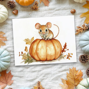 Cute little Watercolor Mouse Halloween Pumpkin Postcard