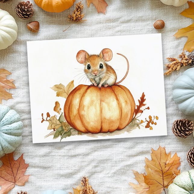 Cute little Watercolor Mouse Halloween Pumpkin Postcard (Creator Uploaded)