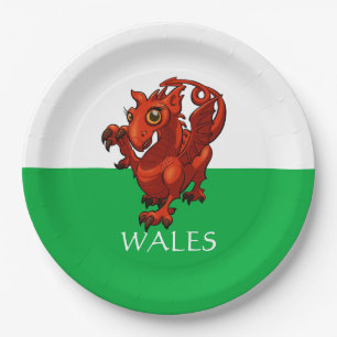 Cute Little Welsh Baby Red Dragon Wales Cartoon Paper Plate