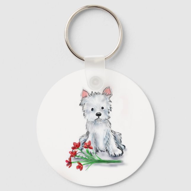 Cute little westie terrier dog illustratio key ring (Front)