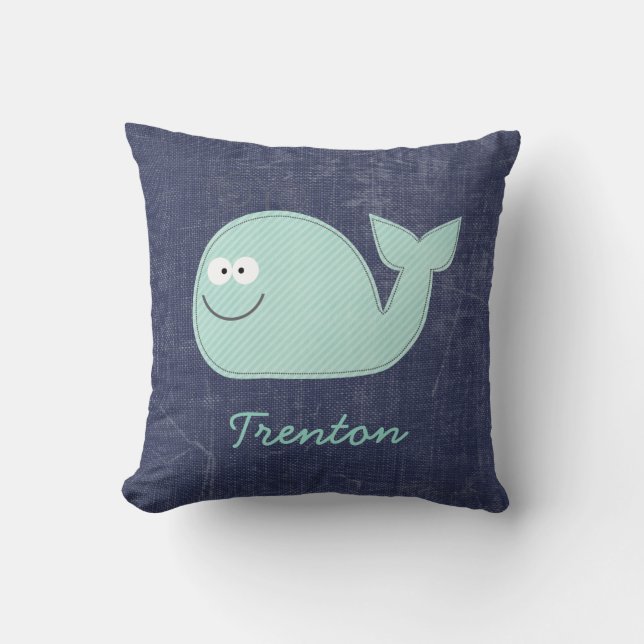 Cute Little Whale Personalised Baby Name Pillow (Front)