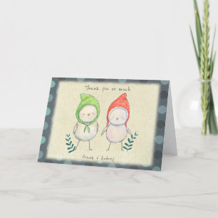 Cute Little whimsical Bird Couple Custom Editable  Thank You Card