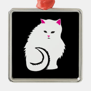 Cute Little White and Fluffy Kitty Cat Metal Tree Decoration