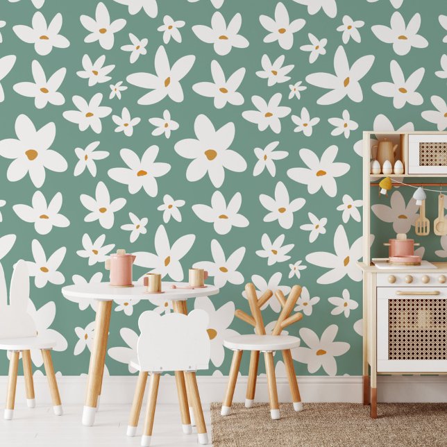 Cute Little White Flower Floral Wallpaper (In situ - play room)