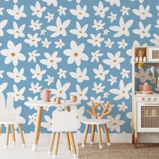 Cute Little White Flower Floral Wallpaper (In situ - play room)