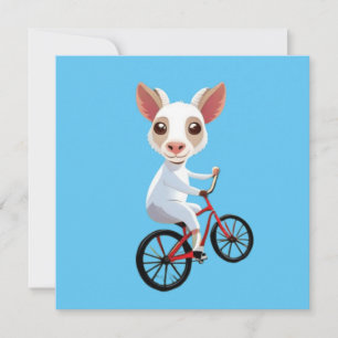 Cute little white goat on a bicycle invitation